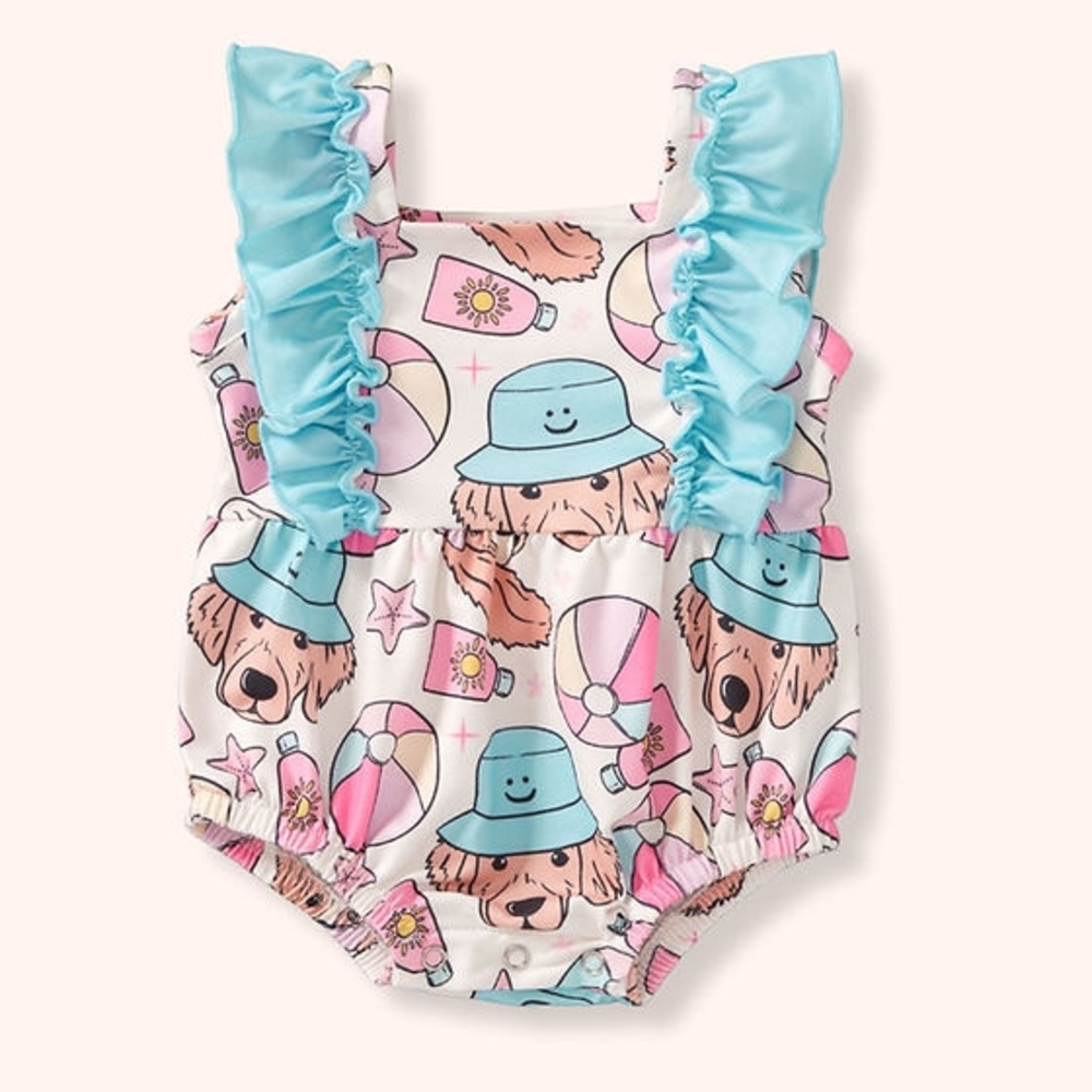 Adorable Dog Print Bodysuit with Blue Accents